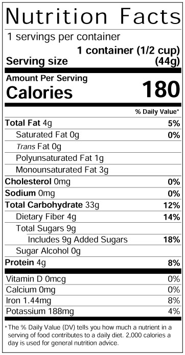 Rockin'Ola Cinnamon Cereal Bowl Nutrition Panel