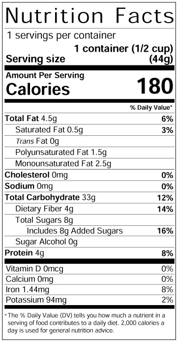 Espresso Granola Cereal Bowl Nutrition Panel